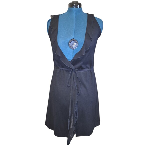 CHLOE COLETTE Bliss Wrap Mini Dress Vest black ruffle Size M Goth Luxe Styling - Picture 2 of 7